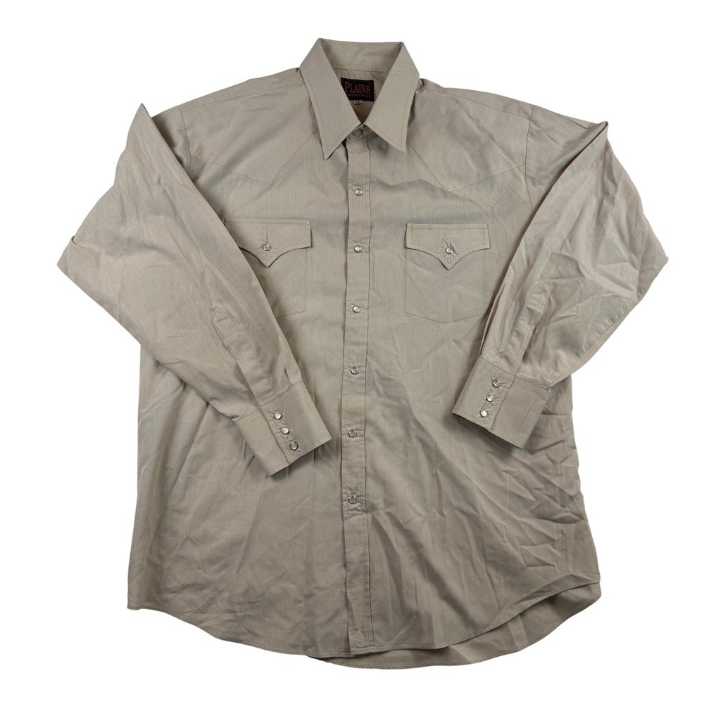 Plains Western Wear Shirt Mens XL Tan Pearl Snap Long Sleeve Cowboy Yoke Khaki